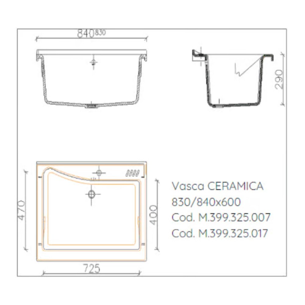 Mobile lavatoio 60x84 cm bianco con vasca in ceramica e asse in legno | Edilla