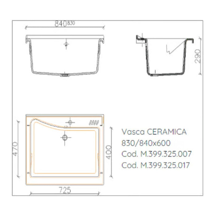 Mobile lavatoio 60x84 cm bianco con vasca in ceramica e asse in legno | Edilla
