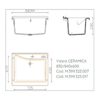 Mobile lavatoio 60x84 cm bianco con vasca in ceramica, fondo salvagoccia e asse in legno | Lavella