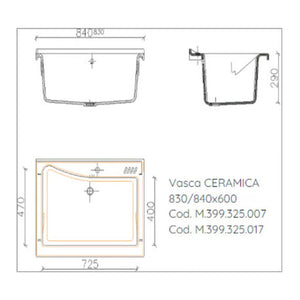 Mobile lavatoio 60x84 cm bianco con vasca in ceramica, fondo salvagoccia e asse in legno | Lavella