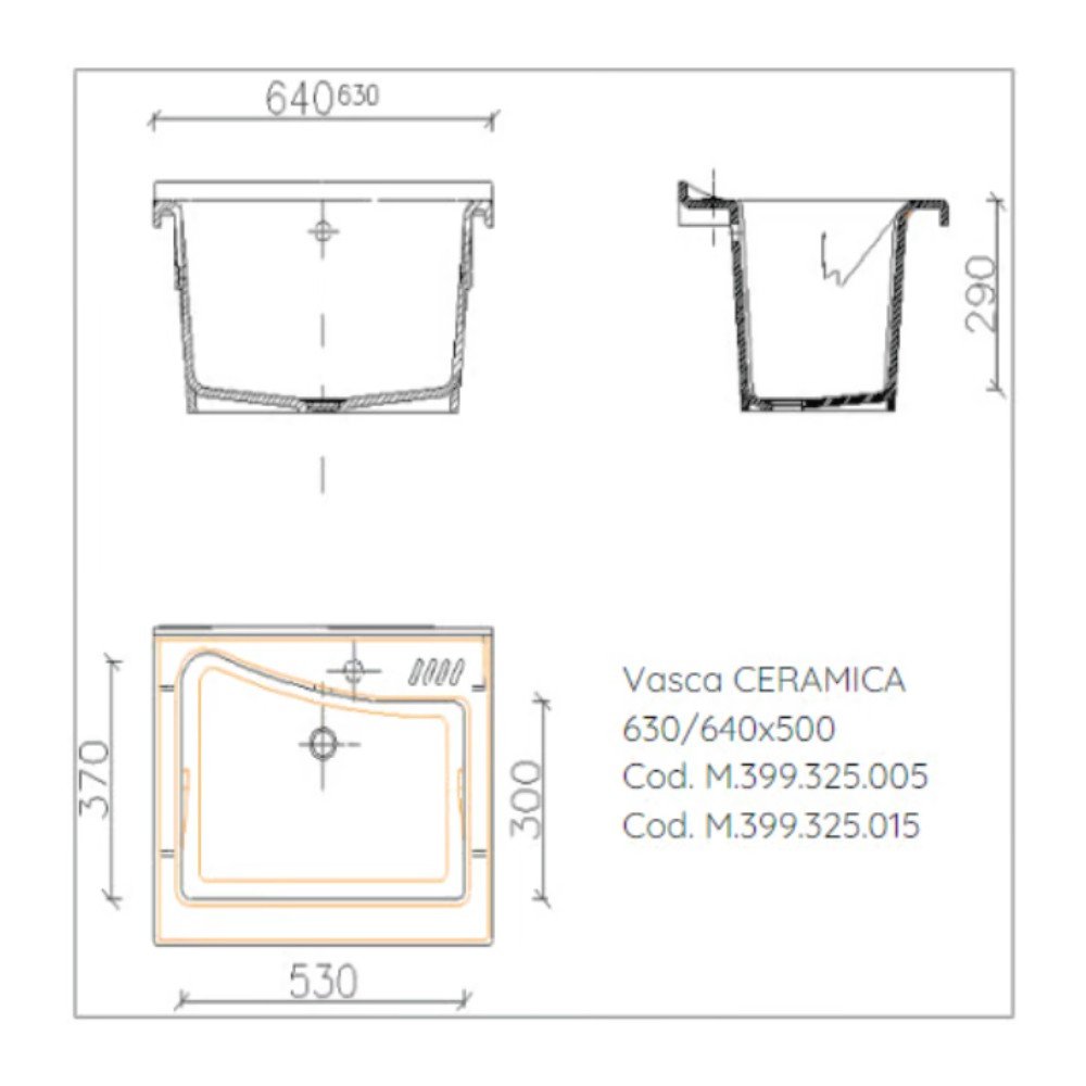 Mobile lavatoio 50x64 cm bianco con vasca in ceramica, fondo salvagoccia e asse in legno | Lavella
