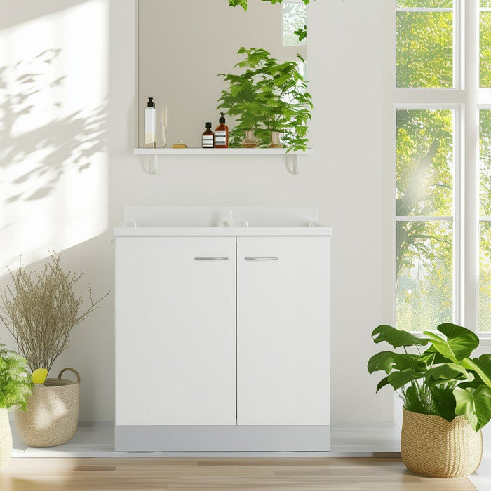 Mobile lavatoio 60x80 cm bianco con vasca in termoplastico, fondo salvagoccia e asse in termoplastico | Lavella