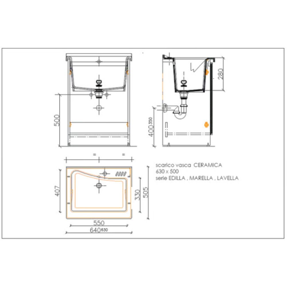 Mobile lavatoio 50x64 cm bianco con vasca in ceramica e asse in legno | Edilla