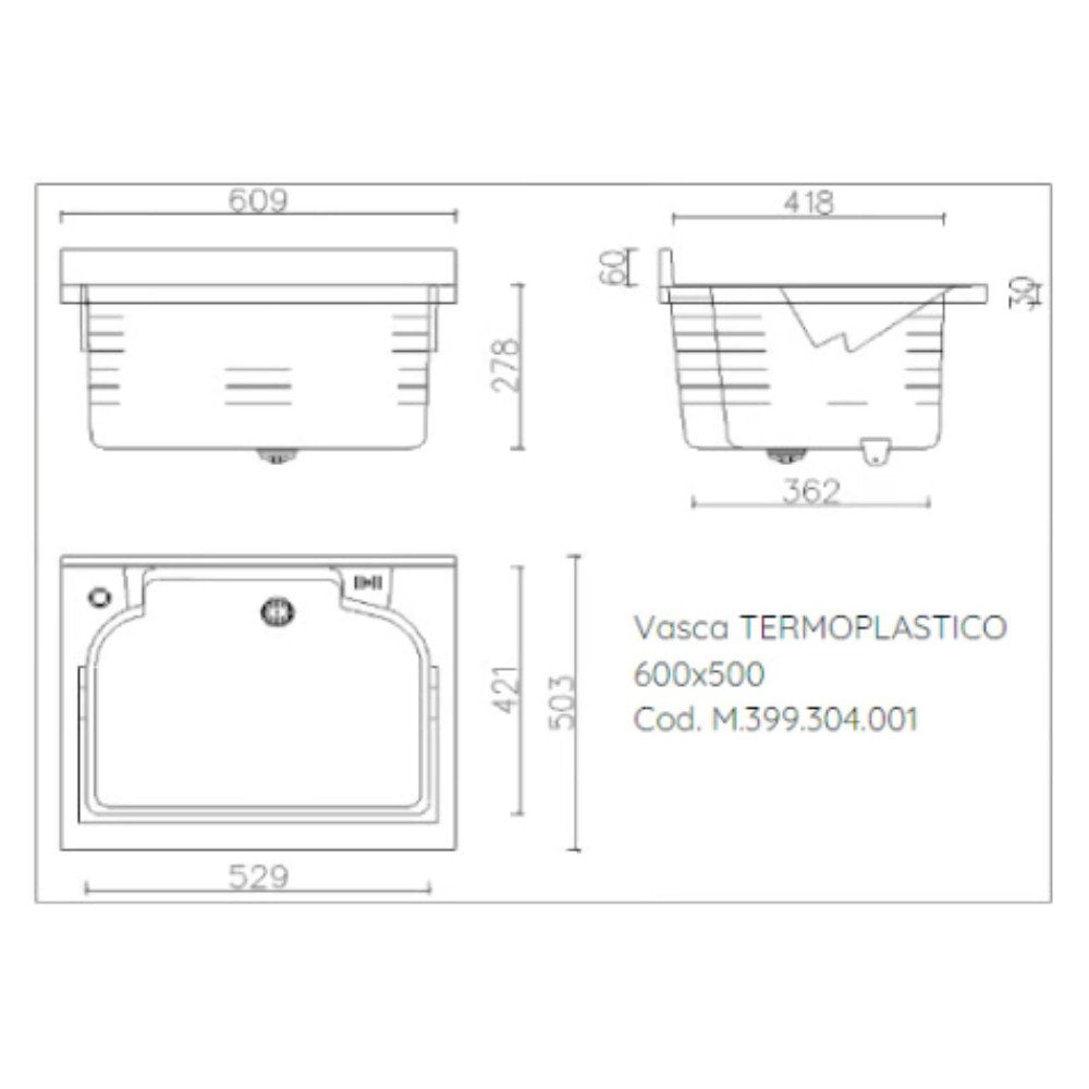Mobile lavatoio 50x60 cm bianco con vasca in termoplastico, fondo salvagoccia e asse in termoplastico | Lavella