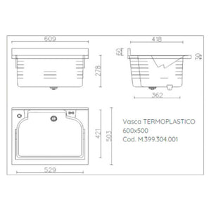 Mobile lavatoio 50x60 cm bianco con vasca in termoplastico, fondo salvagoccia e asse in termoplastico | Lavella