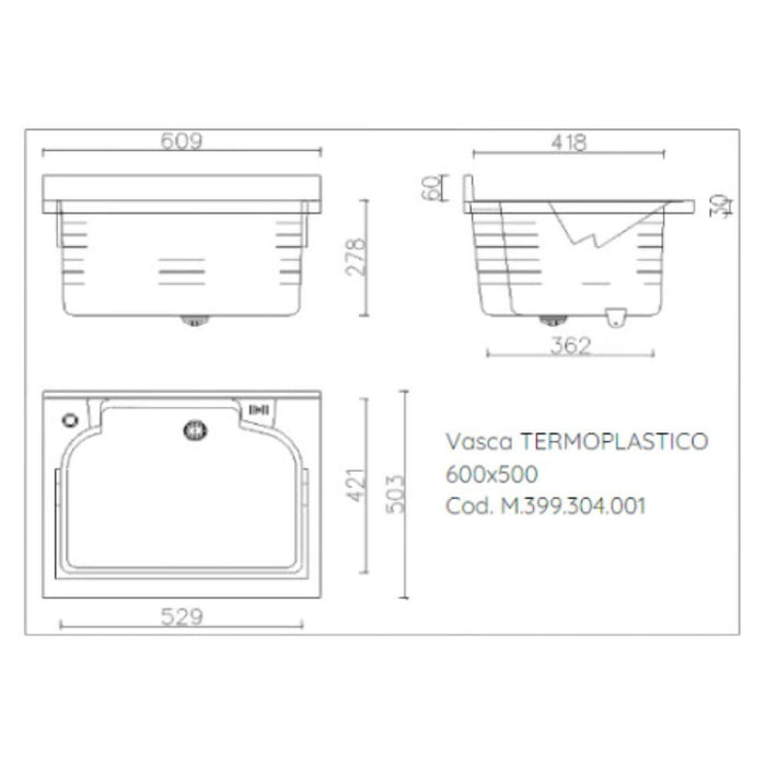 Mobile lavatoio 50x60 cm bianco con vasca in termoplastico, fondo salvagoccia e asse in termoplastico | Lavella