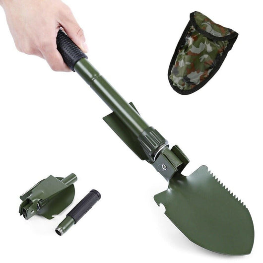 Pala badile pieghevole in metallo campeggio giardinaggio emergenza con custodia