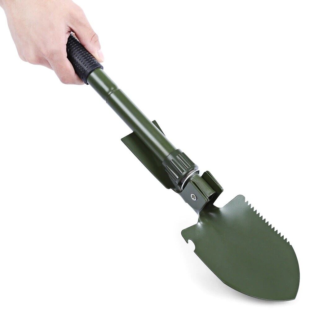 Pala badile pieghevole in metallo campeggio giardinaggio emergenza con custodia
