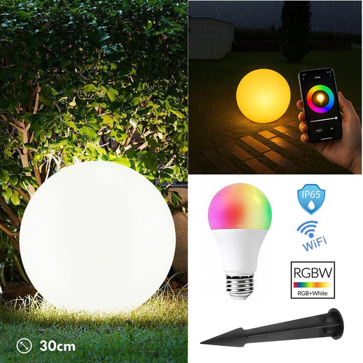 Lampada terra decorativa sfera luce colorata LED E27 6W RGB WiFi palla luminosa IP65 decorazione giardino sala eventi piscina controllo vocale 30CM