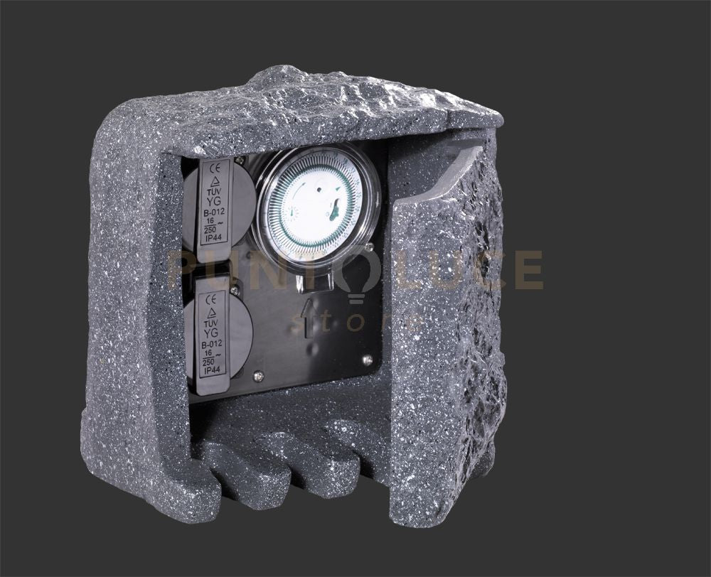 Palo GARDEN SOCKET da esterno 2 attacchi shuko + timer effetto pietra 9961-11