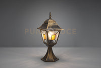 IMPERIA PALO SEGNAVIALI DA ESTERNO 4 LATI FUSIONE DI ALLUMINIO RUGGINE E VETRO VERNICIATO EFFETTO GHIACCIO ED INSERTO GIALLO H. 44CM IP44 1 LUCE ATTACCO E27