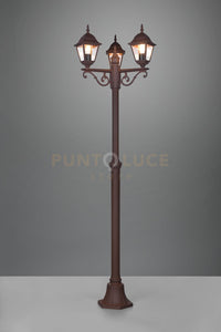 LIVENZA PALO ALTO 3 LANTERNE DA ESTERNO 4 LATI FUSIONE DI ALLUMINIO RUGGINE E VETRO TRASPARENTE H. 200CM IP44 ATTACCO E27
