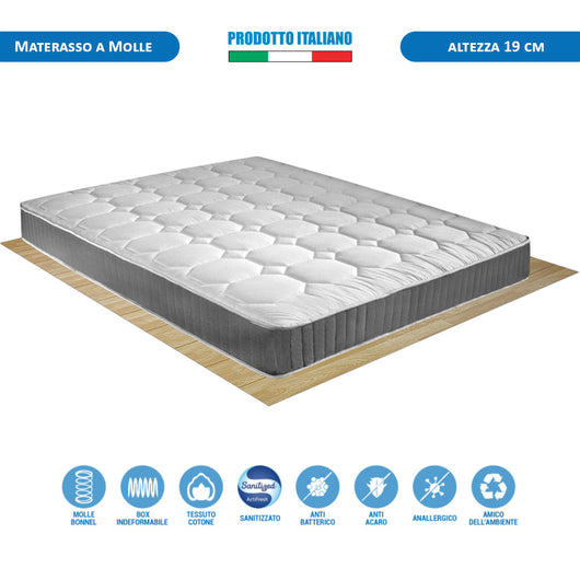 Kit materasso a molle rigido e rete ortopedica matrimoniale 160x190 Panama H19, cuscini inclusi - Comprarredo