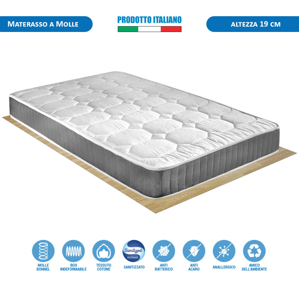 Kit materasso a molle rigido e rete ortopedica piazza e mezza 120x190 Panama H19, cuscino incluso - Comprarredo
