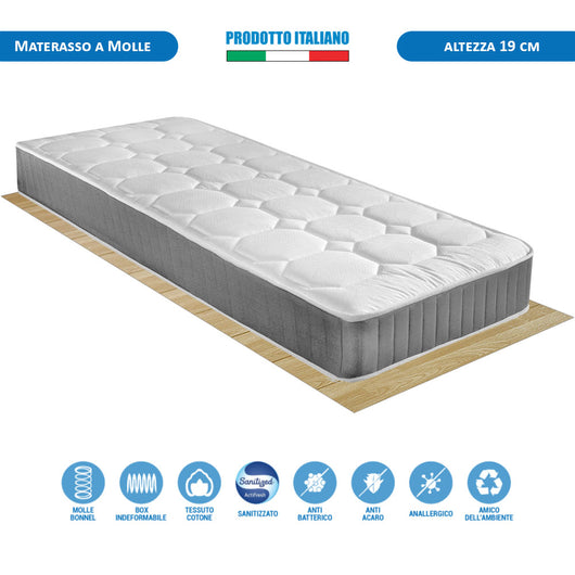 Materasso a molle rigido Panama singolo una piazza 80x190 altezza 19 cm traspirante - Comprarredo