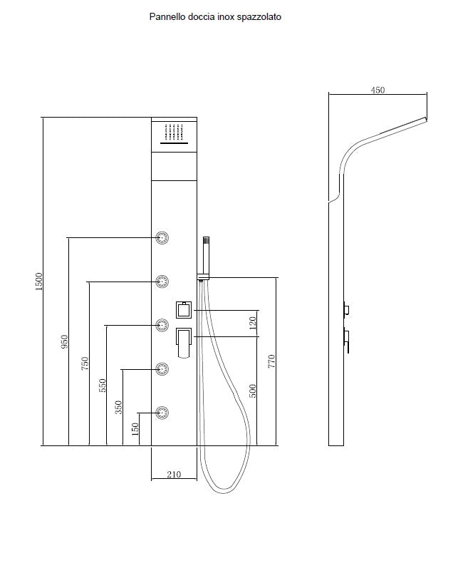 Pannello colonna doccia idromassaggio, con cascata, acciaio inox spazzolato Sicena Chinata