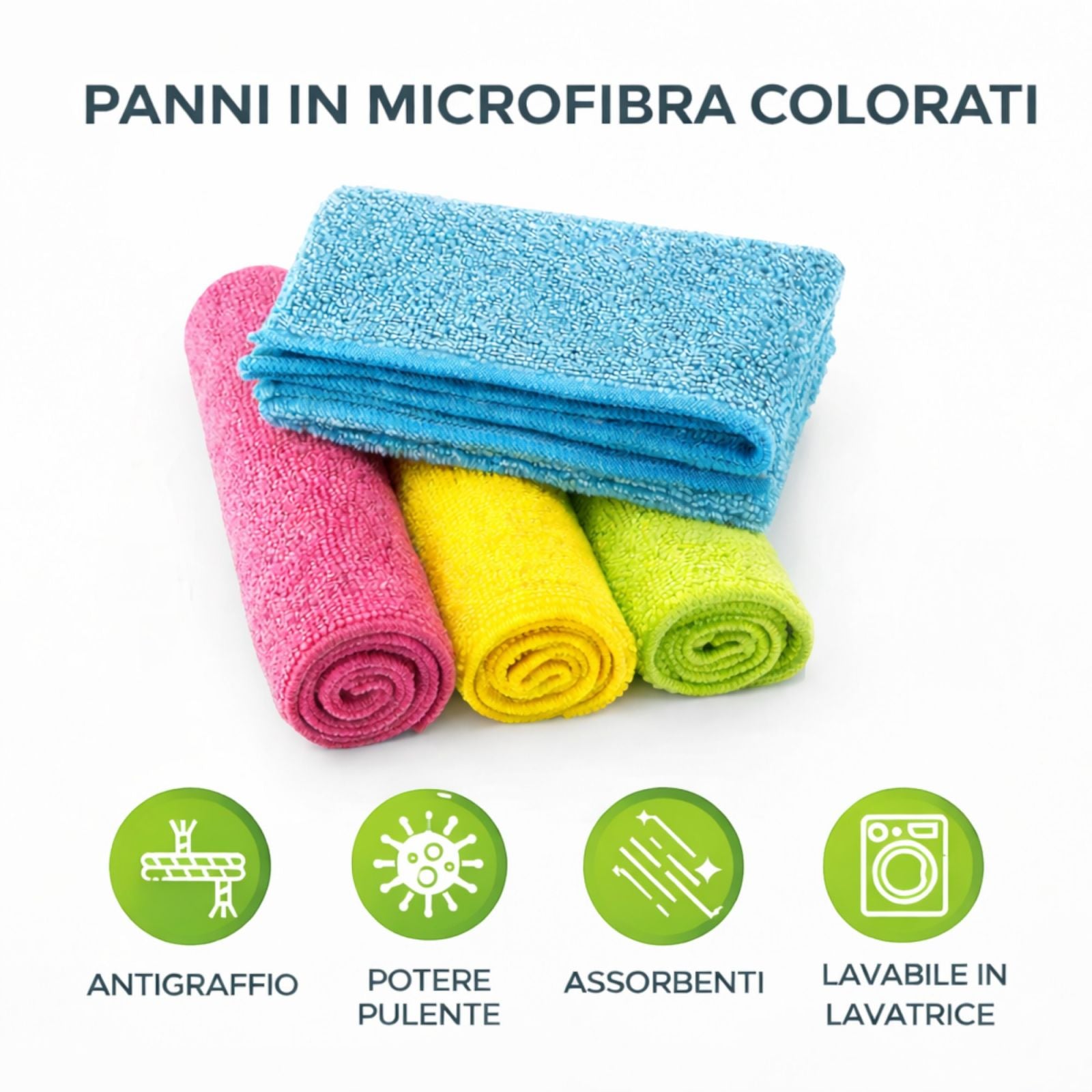 Panni in Microfibra Multiuso Set 4 Pezzi 30x30 cm Super Assorbenti per Casa e Cucina 73223