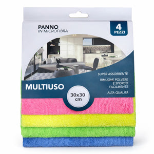 Panni in Microfibra Multiuso Set 4 Pezzi 30x30 cm Super Assorbenti per Casa e Cucina 73223