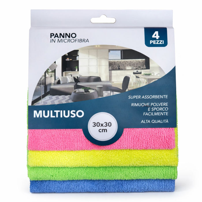 Panni in Microfibra Multiuso Set 4 Pezzi 30x30 cm Super Assorbenti per Casa e Cucina 73223