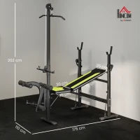 Panca Multifunzione Stazione Fitness con Schienale Regolabile su 3 Livelli, Supporto Gambe e Barra Superiore, 175x110x202cm, Nero