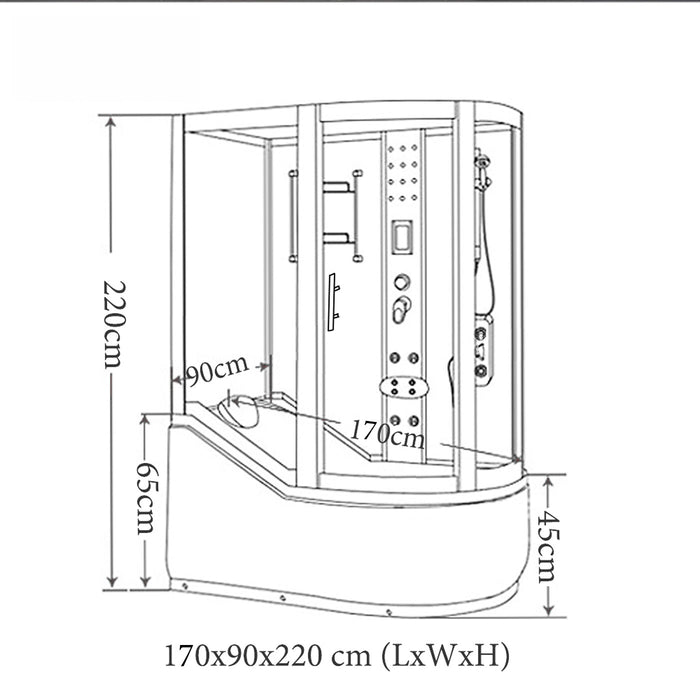 Vasca-doccia idromassaggio cromoterapia 170 x 90 cm - Paradise