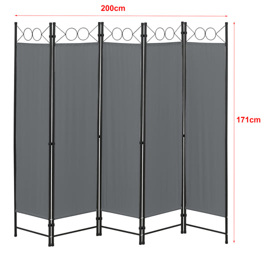 Paravento/Separè Decorativo per Interni/Balcone, 171 x 200 cm (AxL) Divisorio a 5 Pannelli per Camera da Letto/Studio