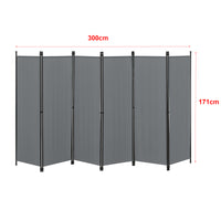 Paravento Huesca a 6 Pannelli Separé con Struttura Pieghevole (LxA) 300 x 171 cm - Grigio Scuro [en.casa]