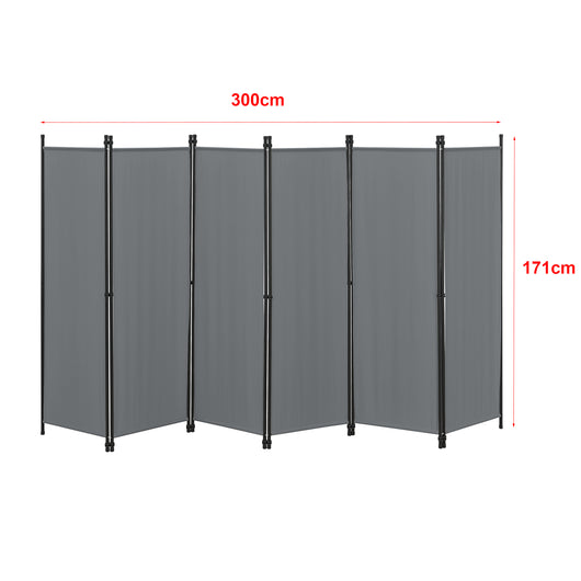 Paravento Huesca a 6 Pannelli Separé con Struttura Pieghevole (LxA) 300 x 171 cm - Grigio Scuro [en.casa]