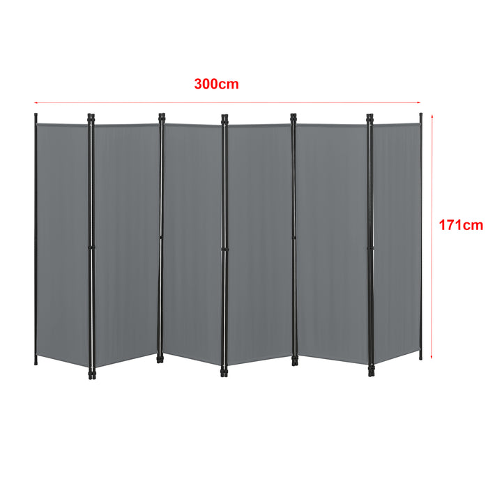 Paravento Huesca a 6 Pannelli Separé con Struttura Pieghevole (LxA) 300 x 171 cm - Grigio Scuro [en.casa]