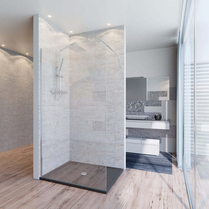 Parete Doccia Walk-In H195cm Cristallo Trasparente 8mm Anticalcare - 80 cm