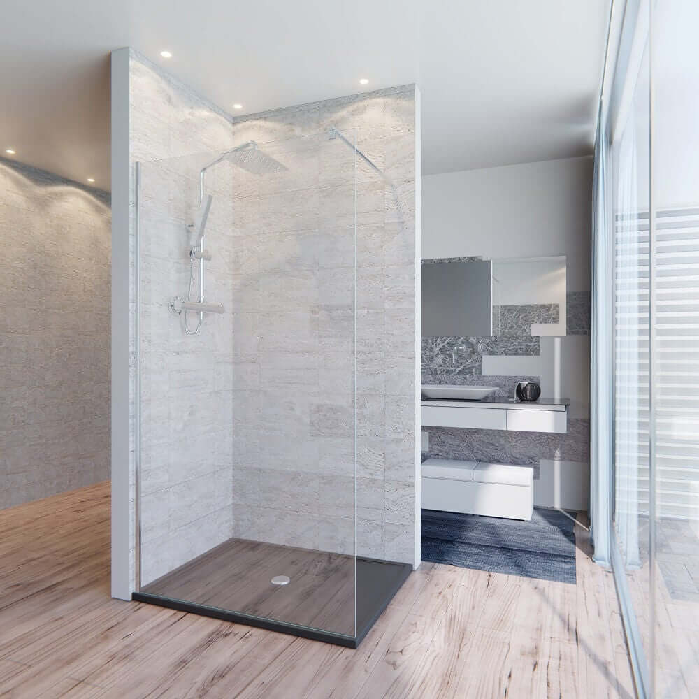 Parete Doccia Walk-In H195cm Cristallo Trasparente 8mm Anticalcare - 100 cm