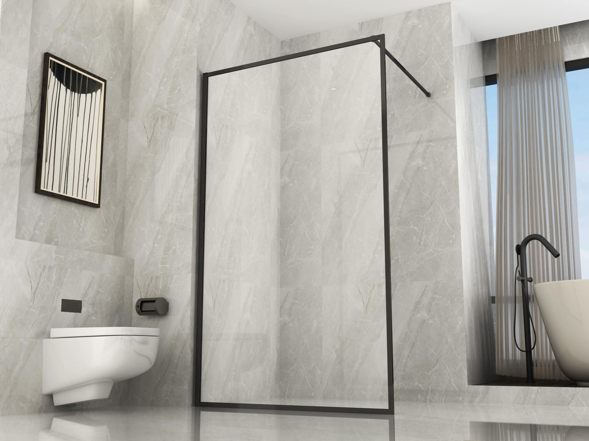 Parete Doccia Walk In H195cm 8mm Framed Profili Neri - 120 cm