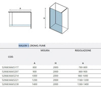 Parete Walkin H200cm Fumè 8mm Anticalcare Profili Cromo - 120 cm