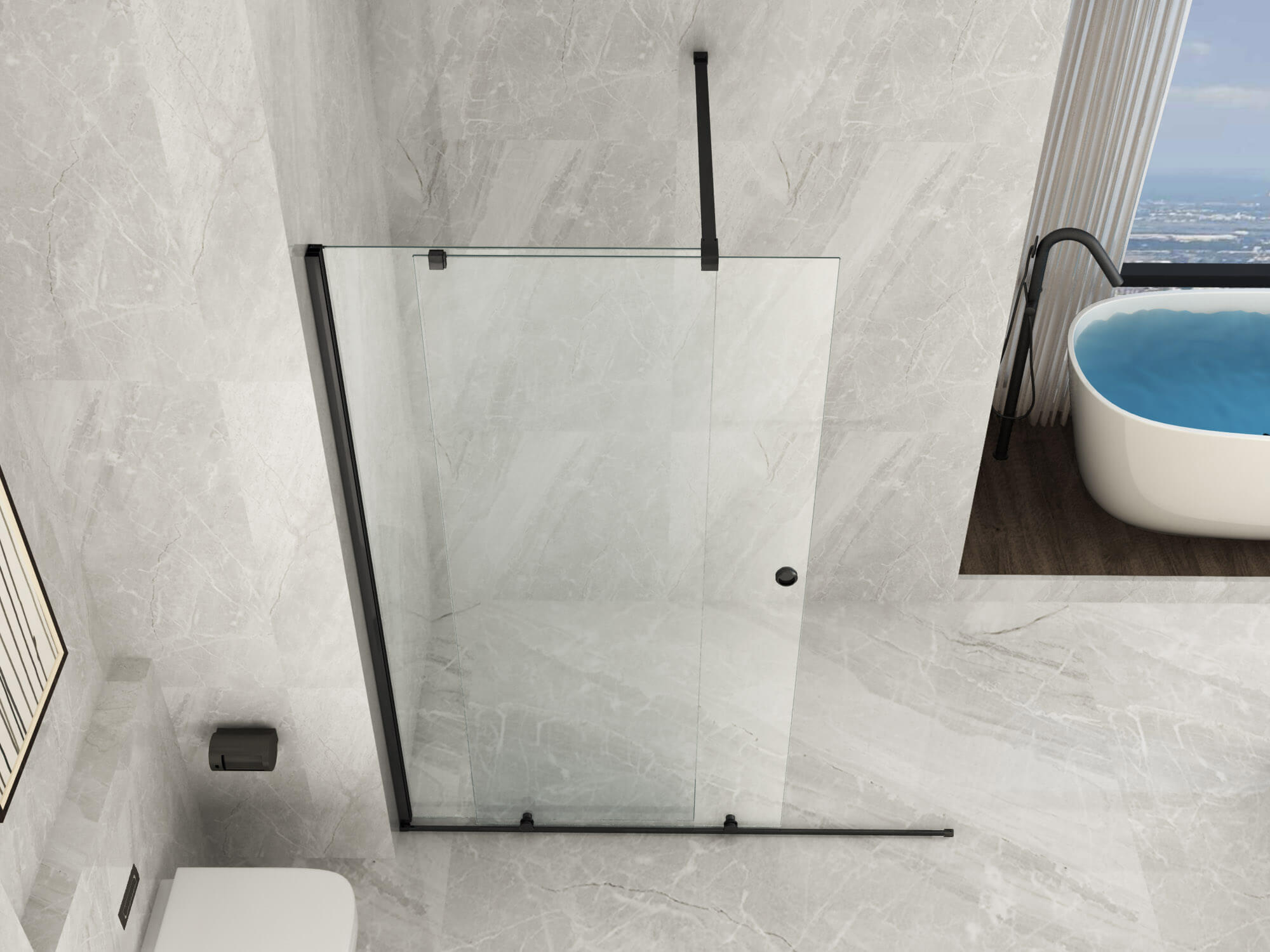 Parete Doccia Walk-In Scorrevole Profili Neri 8mm H195cm - 160 cm