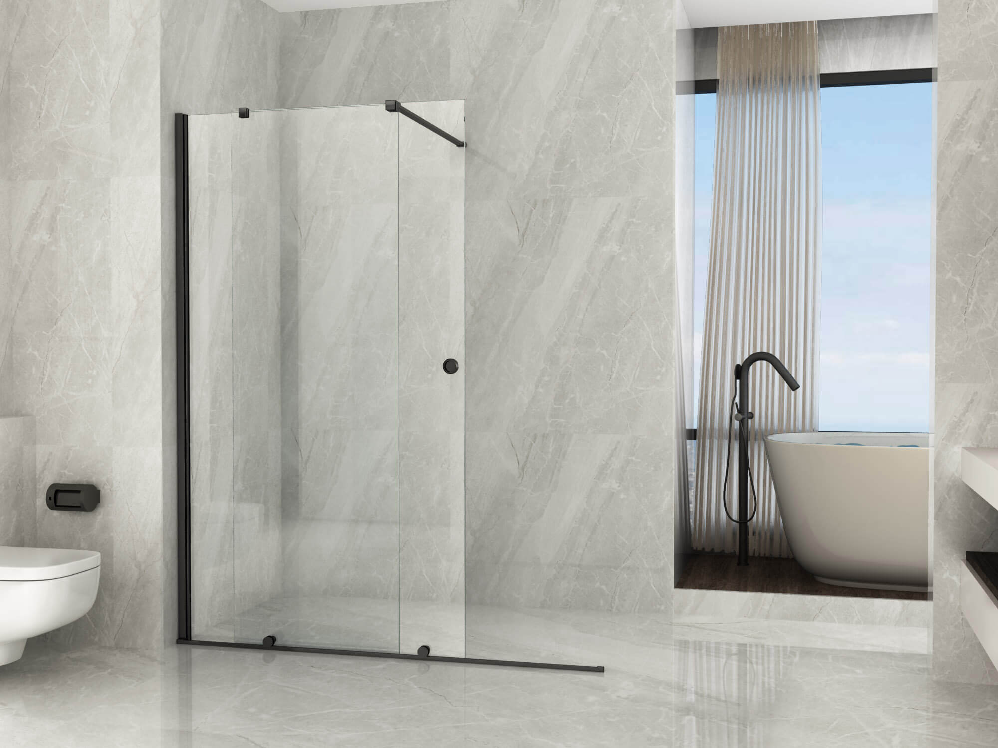 Parete Doccia Walk-In Scorrevole Profili Neri 8mm H195cm - 140 cm