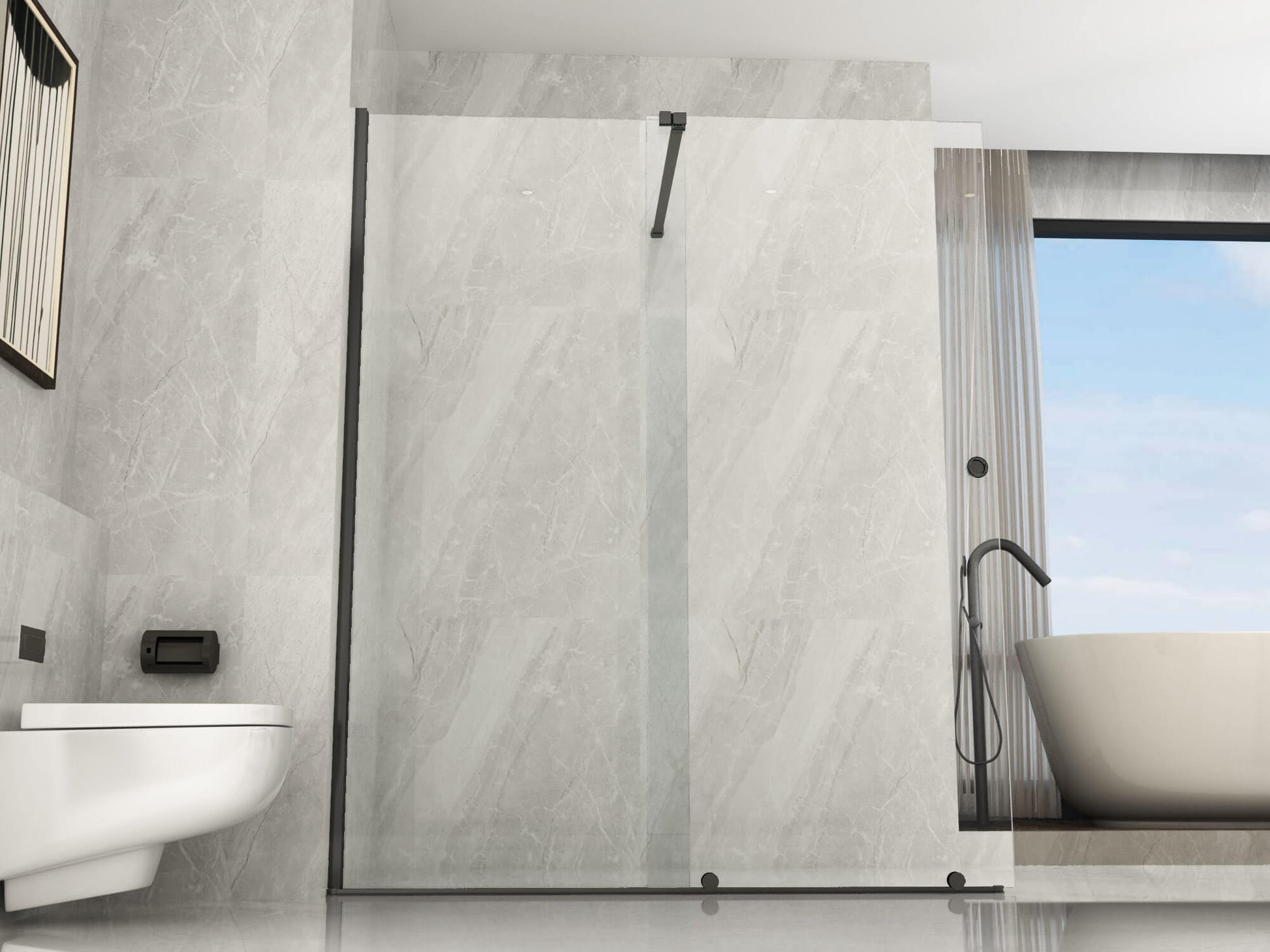 Parete Doccia Walk-In Scorrevole Profili Neri 8mm H195cm - 120 cm