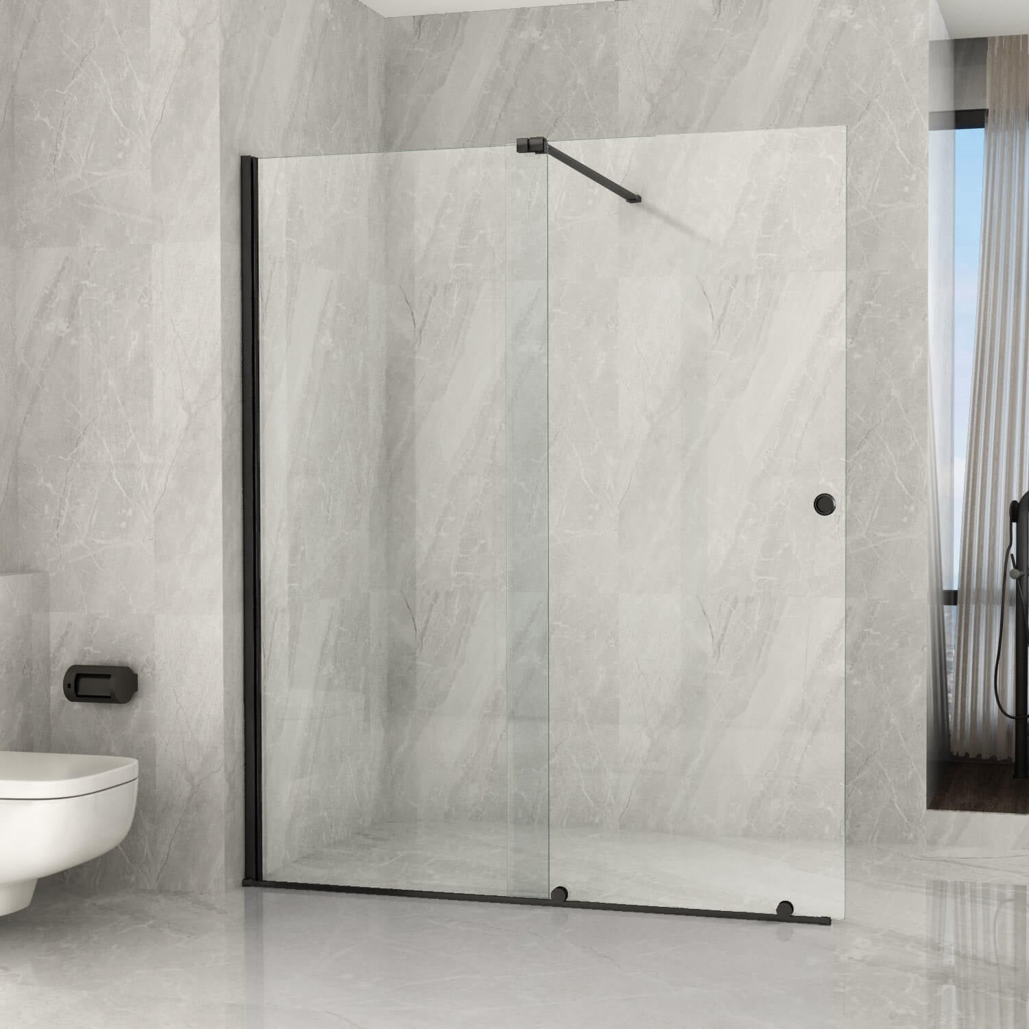 Parete Doccia Walk-In Scorrevole Profili Neri 8mm H195cm - 160 cm