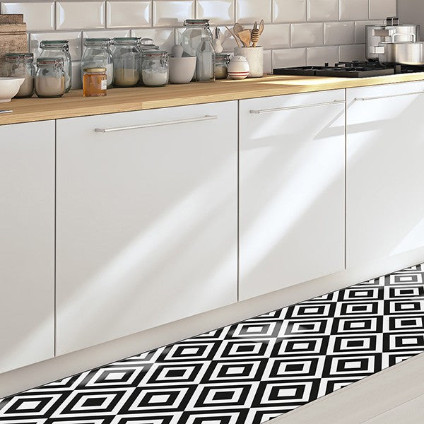Passatoia da Cucina in Vinile Lavabile e Antigraffio Black & White 50x240