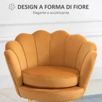 Poltrona a Conchiglia, Poltroncina Vintage, Poltroncina da Camera e Salotto, Design Elegante, con Schienale Alto, 76x67x74cm, Giallo