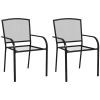 Set 2 Sedie da Giardino Impilabili Salvaspazio con Braccioli in Acciaio, Nero