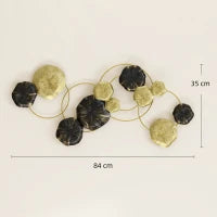 Decorazione da Parete in Metallo a Forma di Foglia, 84x35 cm, Oro e Nero