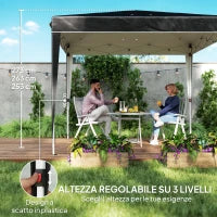 Gazebo 3x3 m per 6-9 Persone ad Altezza Regolabile con Fori di Drenaggio, in Metallo e Tessuto Oxford Nero