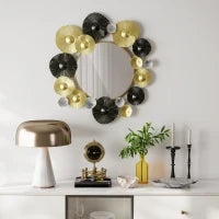 Decorazione da Parete in Metallo con Specchio Decorativo 84x84 cm Oro e Nero