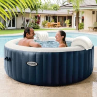28430EX - Purespa Plus Bubble Massage Set Navy 196X71Cm 4 Posti Con Pompa, Riscaldatore, Sistema Di Purificazione Acqua, 140 Getti, Telo Base, Telo Copertura, Dispenser Di Cloro, 2 Poggia Testa