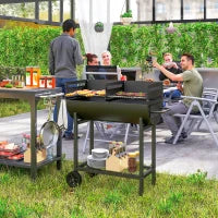 Barbecue in Acciaio con 2 Griglie Indipendenti, 2 Ruote e Ripiano Inferiore | Nero | 90cm x 45cm x 96cm