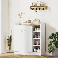 Armadio Scarpiera Bianca Salvaspazio e Moderna in Legno per 12 Paia di Scarpe, 4 Ripiani Aperti, 83 x 30 x 90cm, Bianca