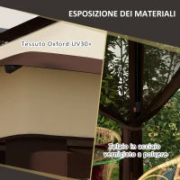 Gazebo 3x3 Regolabile su 3 Livelli con Pareti Rimovibili, in Acciaio e tessuto Oxford, color Caffè e Beige
