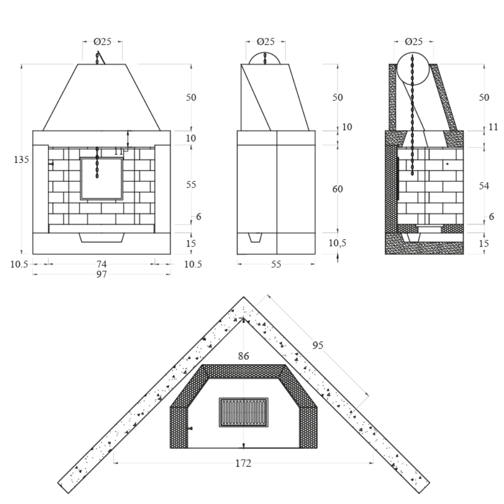 Camino barcellona rivestimento focolare refrattario m100 angolare pietra