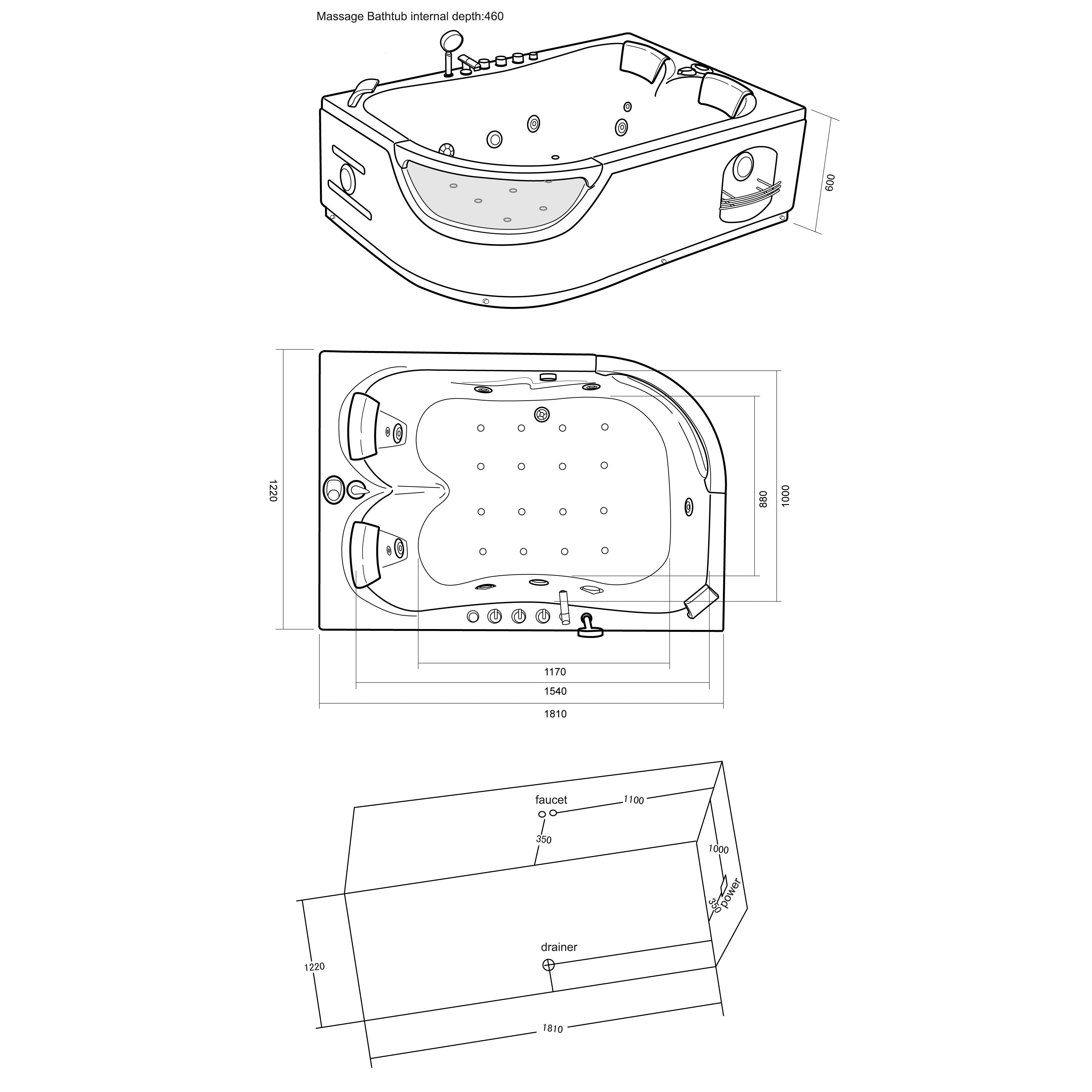 Vasca idromassaggio nera 120 x 180 cm 2 persone 8 getti – Pegaso