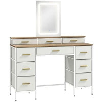 Toeletta con specchio e luci LED a 3 colori, con 10 cassetti in tessuto, 118,5 x 39,5 x 140 cm Legno naturale